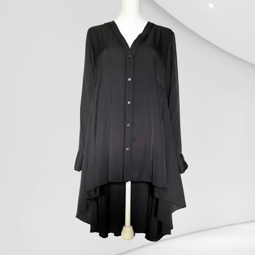 Donna Karan Black Silk-Blend Asymmetrical Tunic Size M